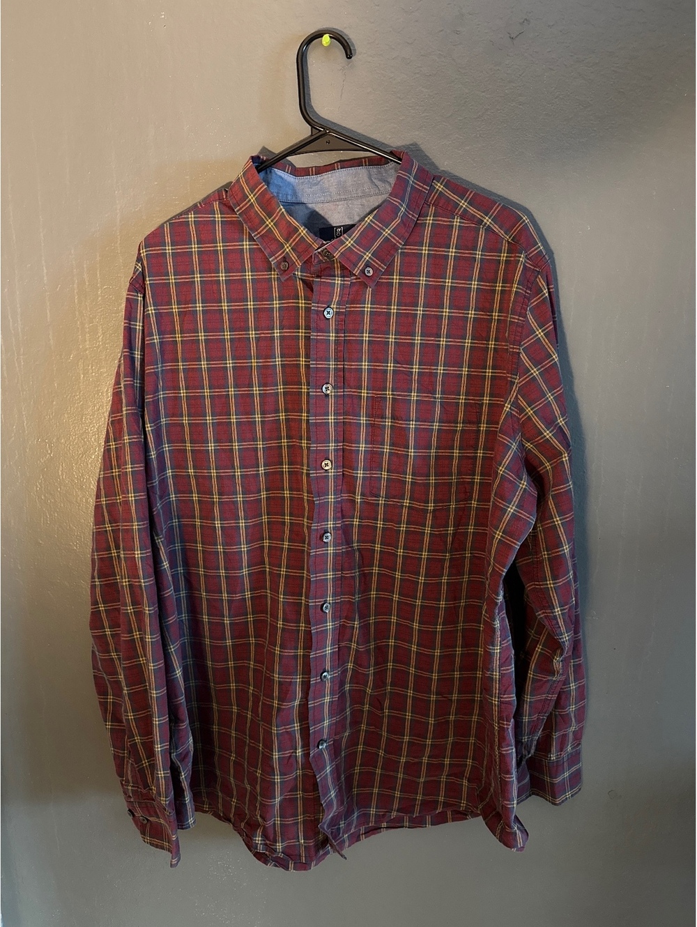 George Men's Classic Fit Red and Yellow Plaid Button-Down Dress Shirt